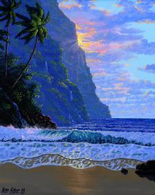 picture image of Hawaiian beach sunset Hawaii painting art
