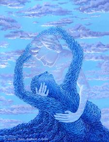 Couple enbrace painting surreal art