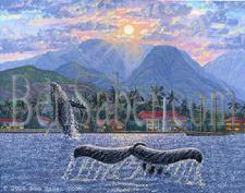 Painting # 58 Lahaina Harbor & Whales. Original acrylic on canvas board 11x14 inches.$495 SOLD