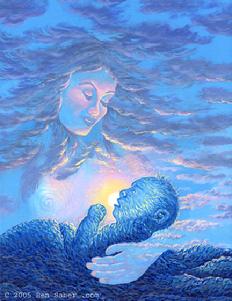 Baby nursing mother painting picture