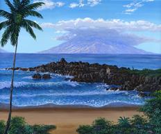 Nahuna point, five graves, Maui, Hawaii. Original Painting of a popular diving snorkling area.
