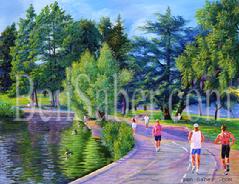 greenlake painting green lake picture seattle art jogger path