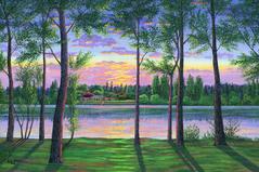 Painting 713: Greenlake sunset, Bathhouse Theatre, Seattle