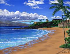 black rock kaanapali beach   painting art print canvas picture