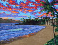 black rock kaanapali beach   painting art print canvas picture sunset