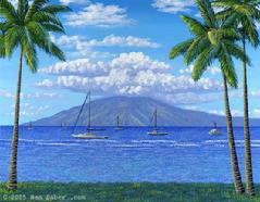 Lanai Island Painting from Lahaina Maui Hawaii
