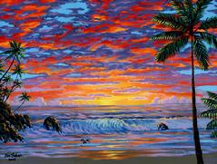 Hawaii beach sunset painting picture hawaiian tropical