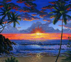Hawaiian beach sunset painting picture