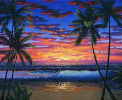 Hawaiian beach sunset Hawaii tropical painting picture