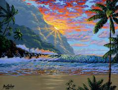 Hawaiian beach sunset painting picture