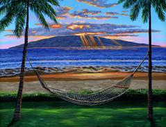 kaanapali hammock beach sunset painting Maui Hawaii picture art print