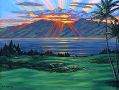 Painting Kapalua Plantation Golf Course, Maui Hawaii sunset picture