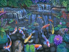 Koi fish pond original acrylic painting on canvas 24 x 36 inches for sale available