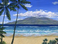 Lahaina beach maui lanai painting picture palm tree