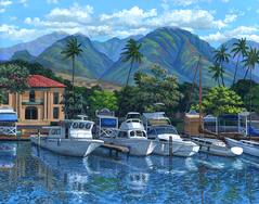 Lahaina Harbor Morning painting picture west maui mountains courthouse