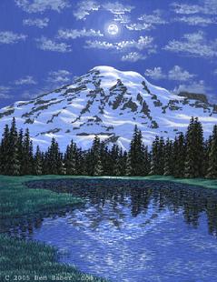 Painting Mt Rainier Night Original acrylic painting board picture mountain mount