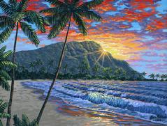 Diamond head Hawaii painting picture oahu sunset