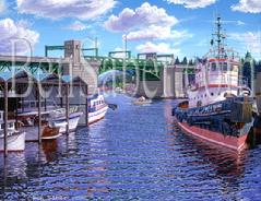 University bridge painting seattle lake union portage bay tug boat marina
