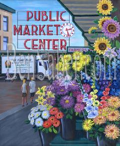 pike place market flowers Painting picture sign entrance entry vendor store