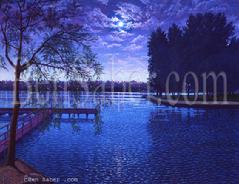 greenlake green lake park painting picture night moon seattle dock trail