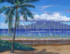 Painting# 508 Lanai Island from Lahaina Park near 505. Original acrylic painting on canvas stretched 18x24 inches.