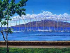 Painting #509 Lanai Island From Lahaina Harbor. Original acrylic painting on canvas 18x24 inches stretched