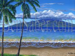 Painting #528 Lanai Island From Lahaina Beach. Original acrylic on canvas 18x24 inches stretched