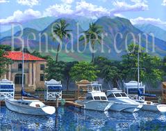 West Maui Mountains Painting Lahaina Harbor Maui Hawaii