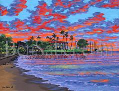 Painting #535 Downtown Lahaina Beach and Harbor. Original acrylic painting on canvas 18x24 inches stretched