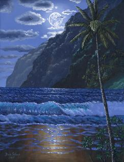 Hawaiian Beach Moon Painting