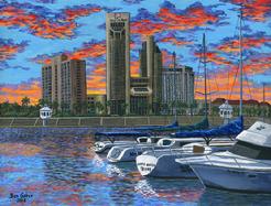 corpus christi marina water front first national bank boat marina sidewalk painting picture sunset