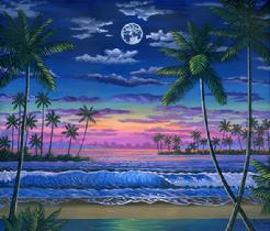 Hawaii beach sunset painting palm tree wave ocean