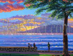 Painting #188 Lanai Island from Lahaina Harbor. Original acrylic painting on canvas board 16x20 inches.