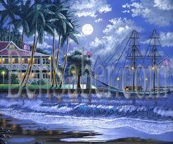 Painting Lahaina Harbor Night. Original acrylic painting on canvas board 11x14 inches. Prints available (see prints information page)