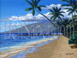 Painting #526 Lahaina Harbor Beach In The Morning, Maui Hawaii. Original acrylic painting on canvas stretched 18x24 inches