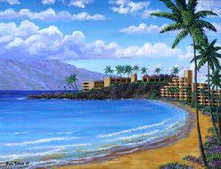 black rock kaanapali beach   painting art print canvas picture