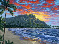 Oahu paintjng picture diamond head waikiki beach