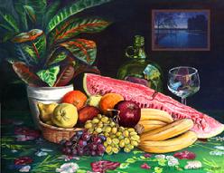 still life painting picture fruit wine