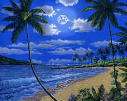 Kapalua bay moon hawaii maui painting picture image art