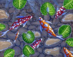 koi fish pond painting art picture original canvas