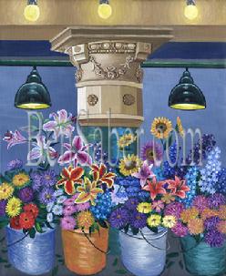 pike place market pillar flowers inside interior seattle painting