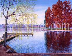 greenlake painting art green lake seattle park fall trail dock