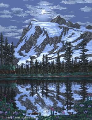 Mount Suksan Moon night picture lake painting