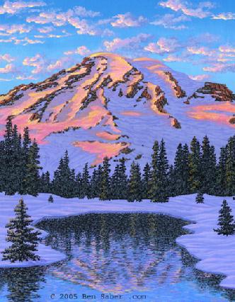 Painting Mount Rainier Snow at sunset, Washington picture art print
