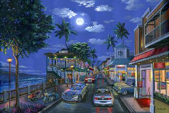 Front Street Night, Lahaina Maui hawaii painting picture moon light
