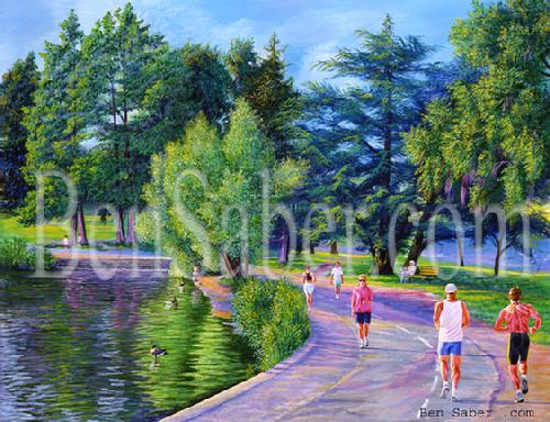 greenlake painting green lake picture seattle park trail path joggers