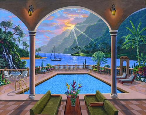 Hawaiian house swimming pool sunset dream ben saber