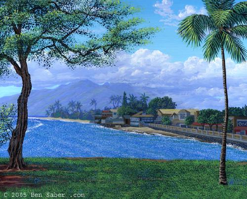 Painting Downtown Lahaina Maui Hawaii Original acrylic on canvas board picture
