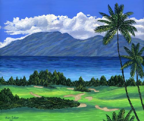 Painting Kapalua Bay Golf Course. Maui, Hawaii
