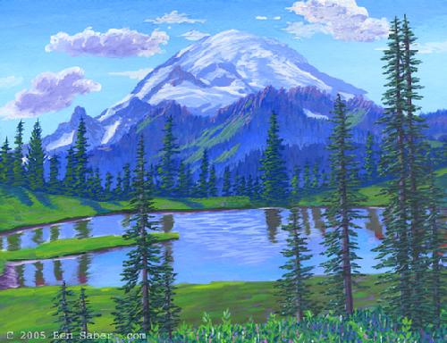 Painting Mt Rainier Tipso Lake, Washington mount mountain picture art print